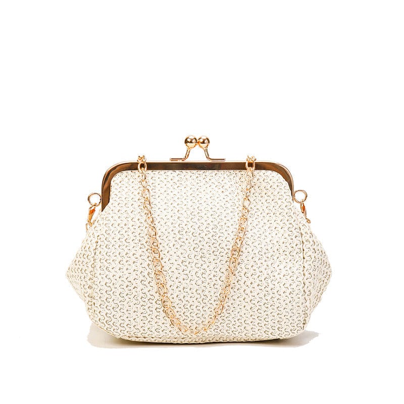 5 Ethnic Boho Women Colorful Shell Clutch Purse Ladies Small Straw Messenger Bag with Chain