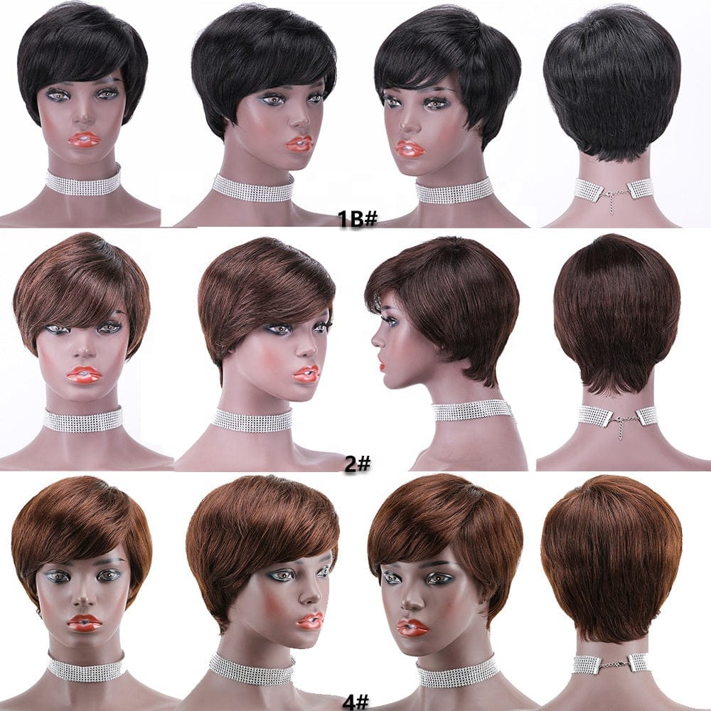 5 inches / Natural black Factory Wholesale Price Natural Black Brazilian Human Hair Wigs Remy Full Machine Made Pixie Cut Short Wigs