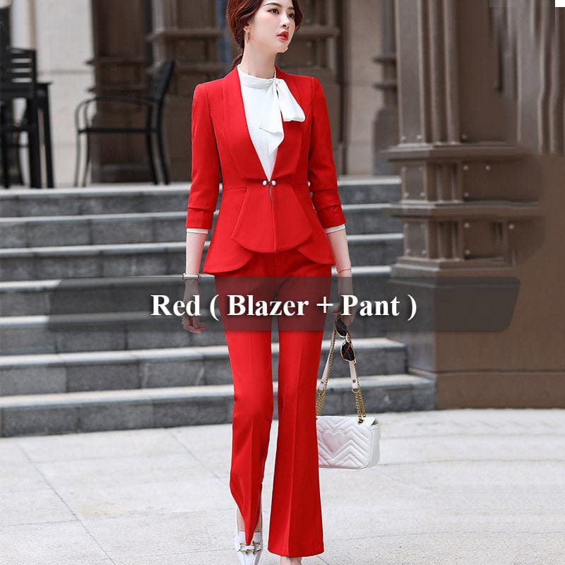 5 XL / 2 Piece Red Blue Pant Suit High-quality Wholesale Hidden Breasted 2 Piece Suit Set for Women Business Office Lady Work Wear Formal Business Pink Pant Suits