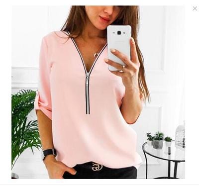 5 XL / 5 Womens t-shirts zipper girl fashion v-neck Casual Tops Shirt Ladies V Neck Zipper Loose T-shirt female blusas Tee Top