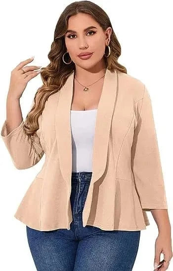 5 XL / apricot Wholesale spring Women Plus Size Casual Blazer Front Lapel Long Sleeve Office Cardigan Temperament Jacket