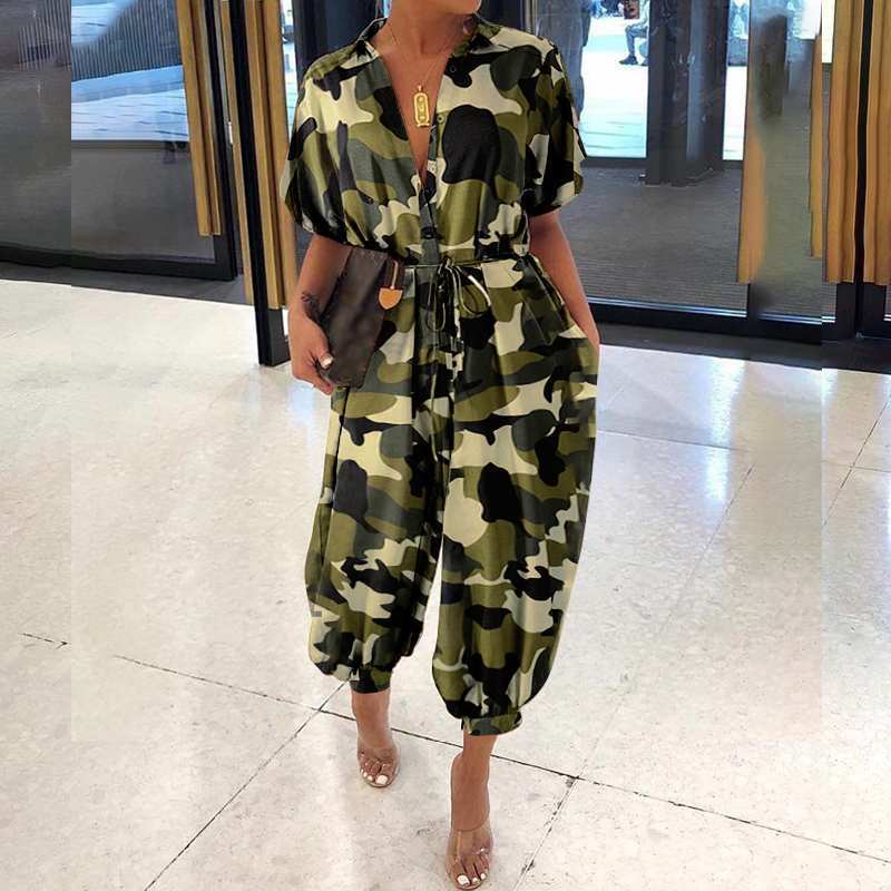 5 XL / Army Green 2022 Summer Women Cargo Romper Jumpsuits Fashion Casual Short Sleeve Plus Size Loose Cargo Jumpsuit with Pockets