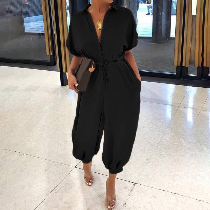 5 XL / black 2022 Summer Women Cargo Romper Jumpsuits Fashion Casual Short Sleeve Plus Size Loose Cargo Jumpsuit with Pockets