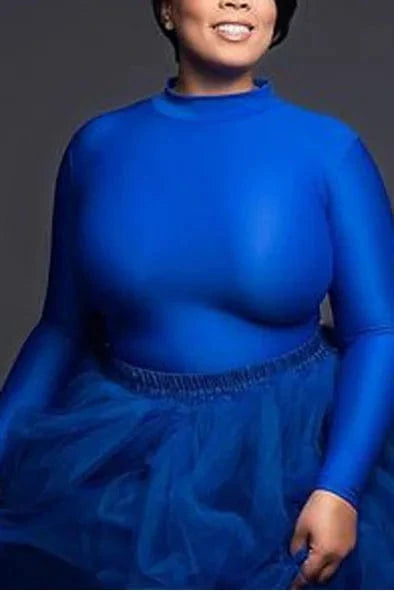 5 XL / Blue Plus size solid color high neck women top t shirt