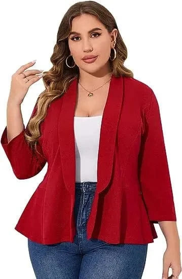 5 XL / Burgundy Wholesale spring Women Plus Size Casual Blazer Front Lapel Long Sleeve Office Cardigan Temperament Jacket