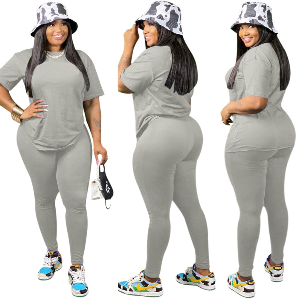 5 XL / Gray NEW solid color long pants plus size 2 piece sets women  fashion 2 pcs set womens clothing two piece 2 piece fall sets