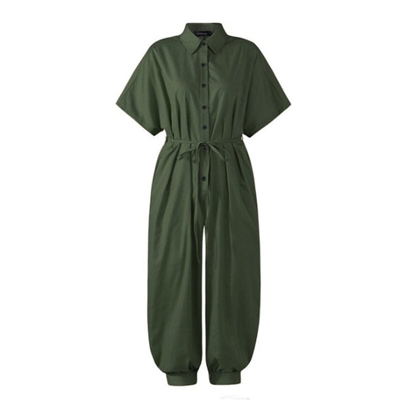 5 XL / green 2022 Summer Women Cargo Romper Jumpsuits Fashion Casual Short Sleeve Plus Size Loose Cargo Jumpsuit with Pockets
