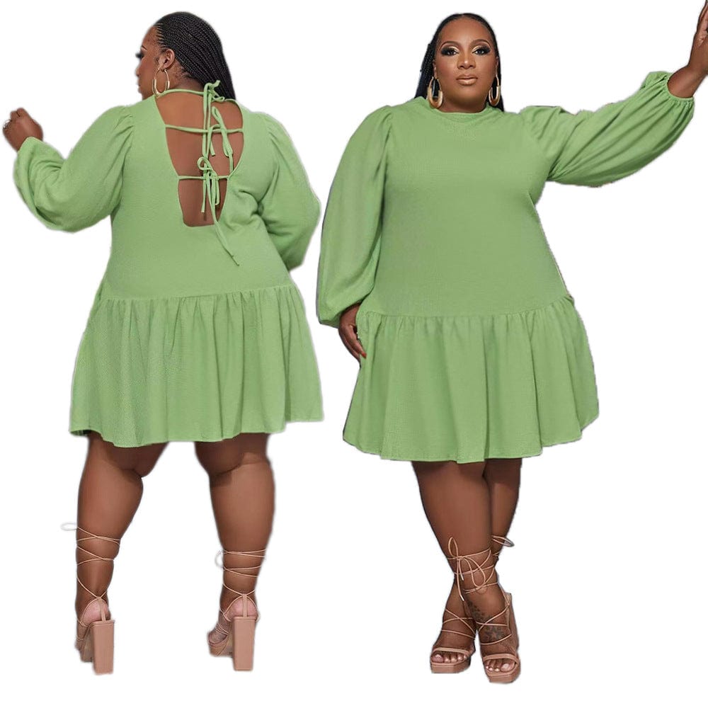 5 XL / green C1102ME23 New Design Plus Size Casual Solid Color Backless A-line Dress Women Sehe Fashion