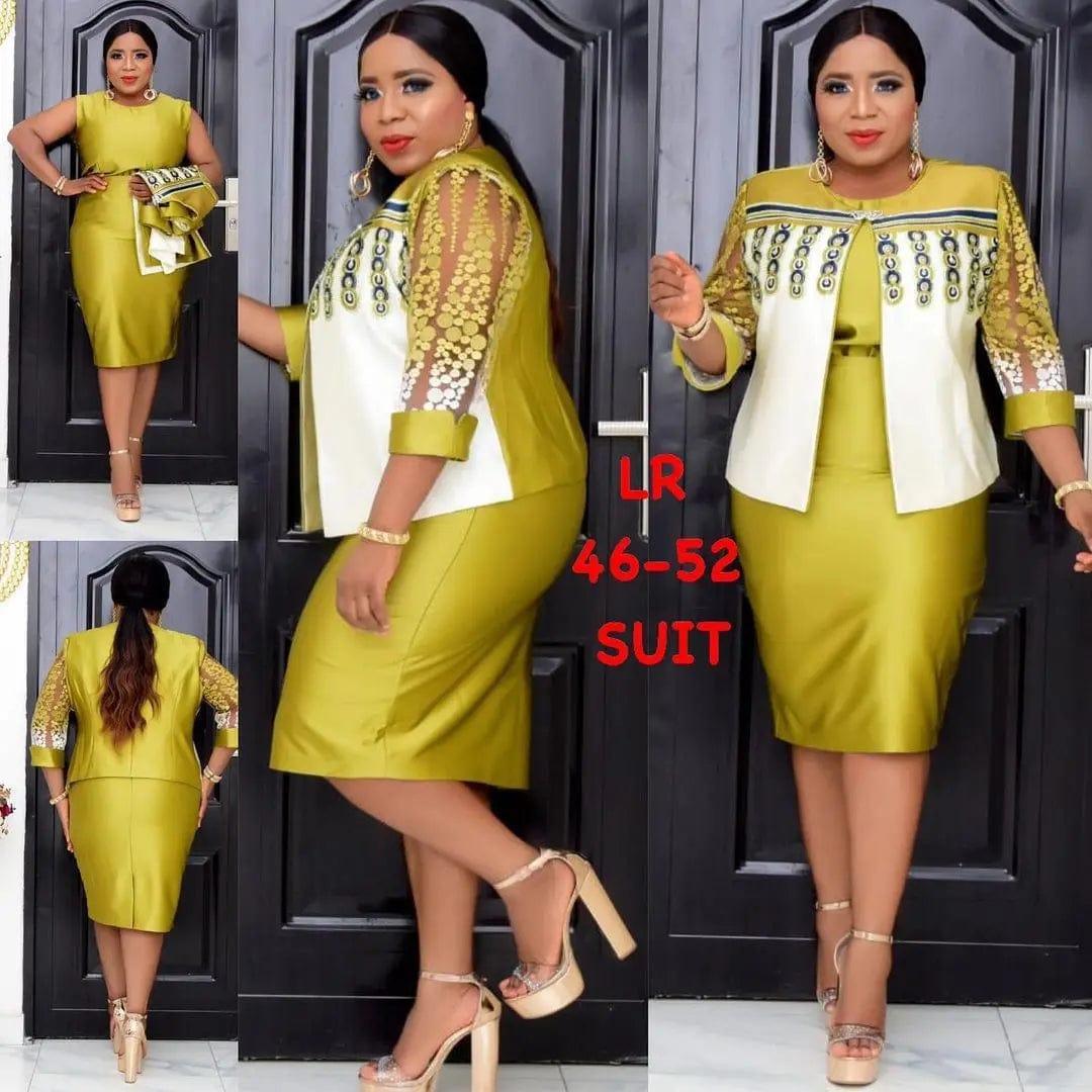 5 XL / green Plus size elegant suit women lady office church skirt and coat suits for ladies formal