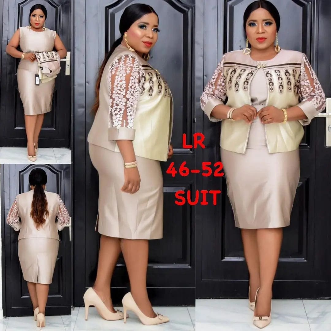 5 XL / Khaki Plus size elegant suit women lady office church skirt and coat suits for ladies formal