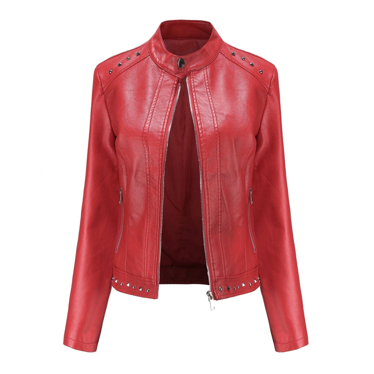5 XL / Red PDEP high quality formal large size 5XL luxury ladies PU jackets studded leather women winter coat and jackets