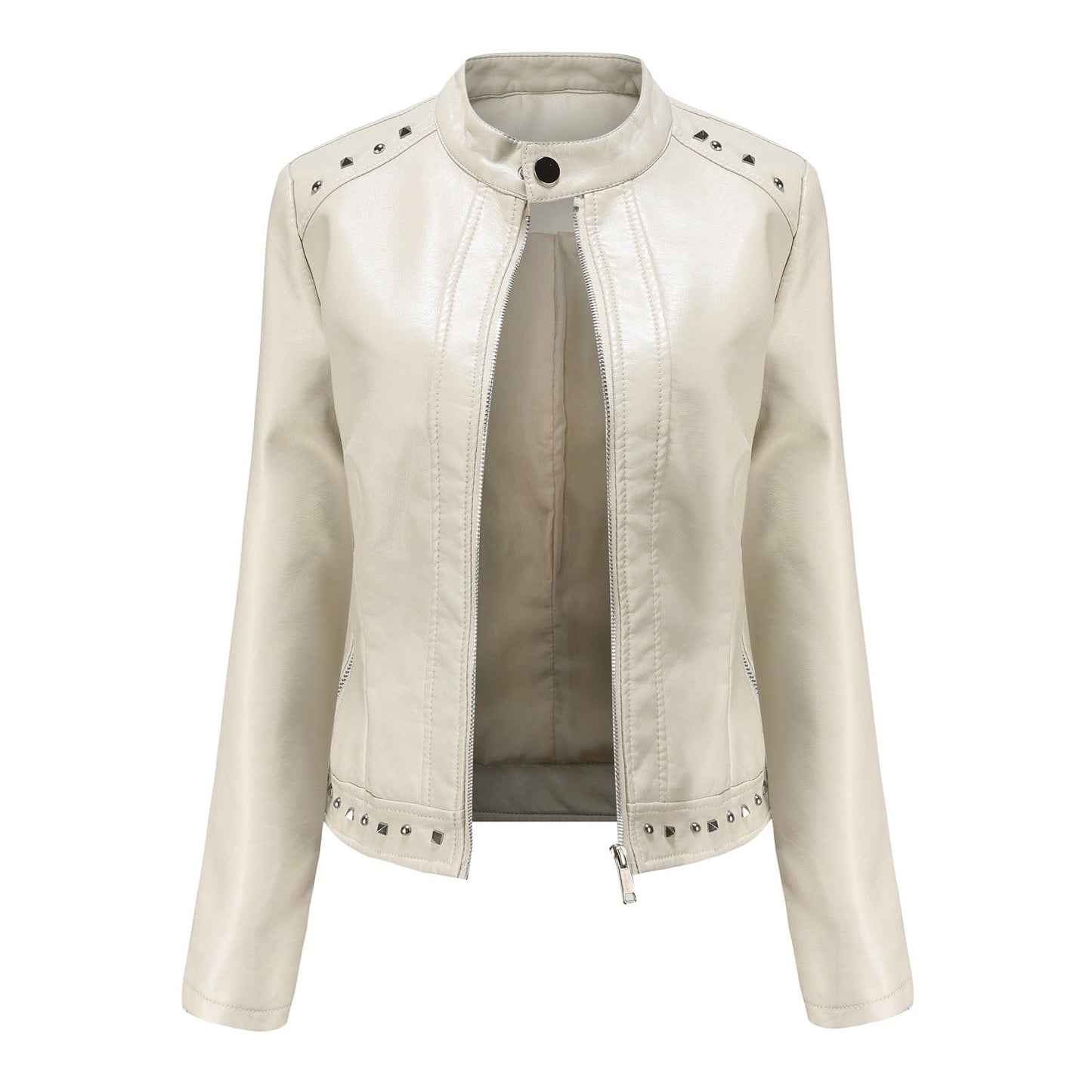 5 XL / White PDEP high quality formal large size 5XL luxury ladies PU jackets studded leather women winter coat and jackets