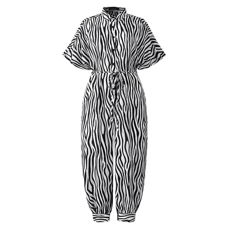 5 XL / White Zebra 2022 Summer Women Cargo Romper Jumpsuits Fashion Casual Short Sleeve Plus Size Loose Cargo Jumpsuit with Pockets