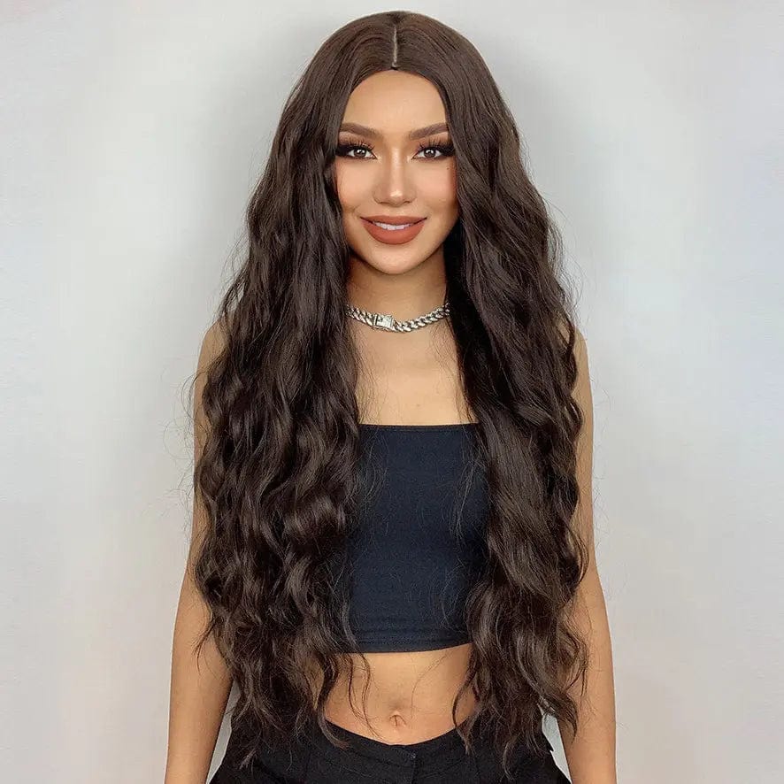 5036 Middle Part Ombre Black Dark Brown Highlight Synthetic Wigs Heat Resistant Hair hair vendors wig