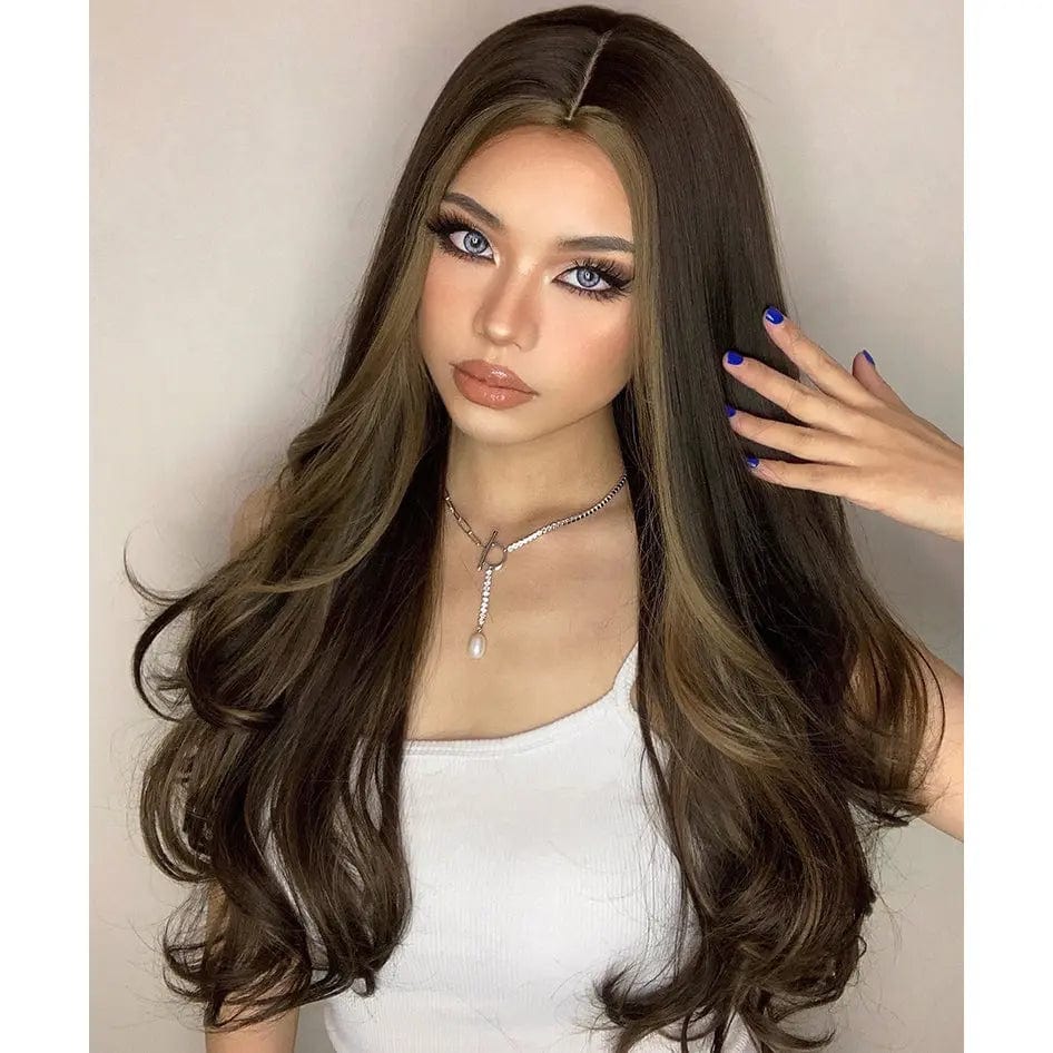 5125 Middle Part Ombre Black Dark Brown Highlight Synthetic Wigs Heat Resistant Hair hair vendors wig
