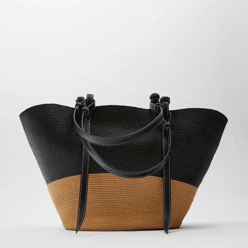 55*29*16cm / Black and Khaki 2023 Luxury Designer Beach Bag High Quality Famous Brand Straw Bags Women Summer Raffia Handbag Travel Palm Basket Wicker Tote