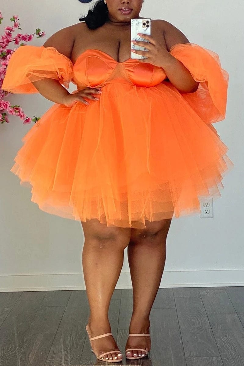 5XL / 3 LW 5XL woven mesh summer women solid color off the shoulder loose short sexy prom dresses elegant plus size evening dresses