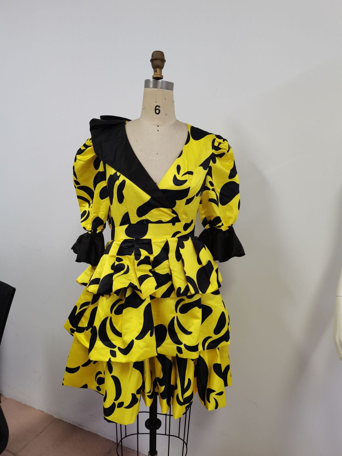 5XL / Yellow Grown Dress For Woman Plus Size Sexy Women Yellow Floral Bubble Sleeve Dresses
