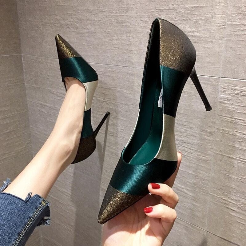 6.5 (EUR Size 37) / Green Spring Fashion French Style Office Lady Work Pointed toe Luxury Female Sexy Girls Pumps Ladies Shoes High Heels for Womens
