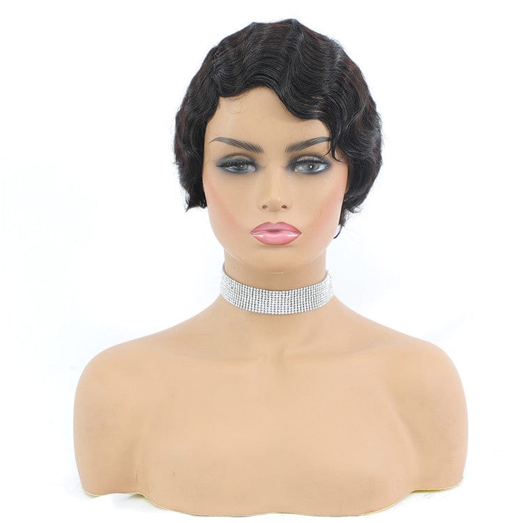 6-8 / Natural Black Pixie Cut Machine Made Wigs Short Human Hair Wigs for Black Women Short Straight Black Ladies Wigs 1B Color