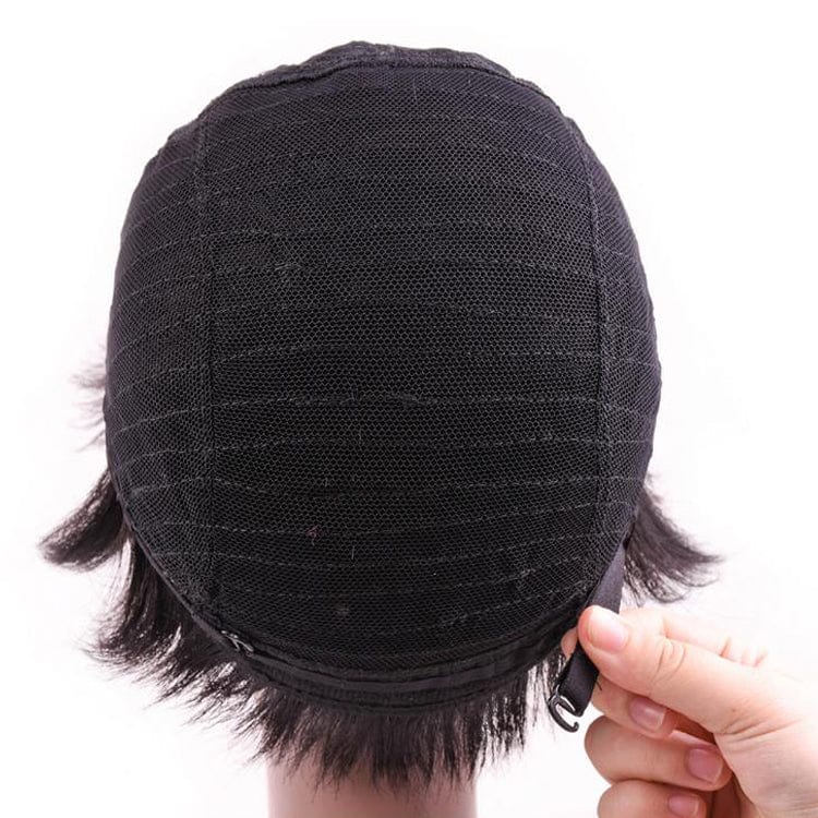 6-8 / Natural Black Pixie Cut Machine Made Wigs Short Human Hair Wigs for Black Women Short Straight Black Ladies Wigs 1B Color