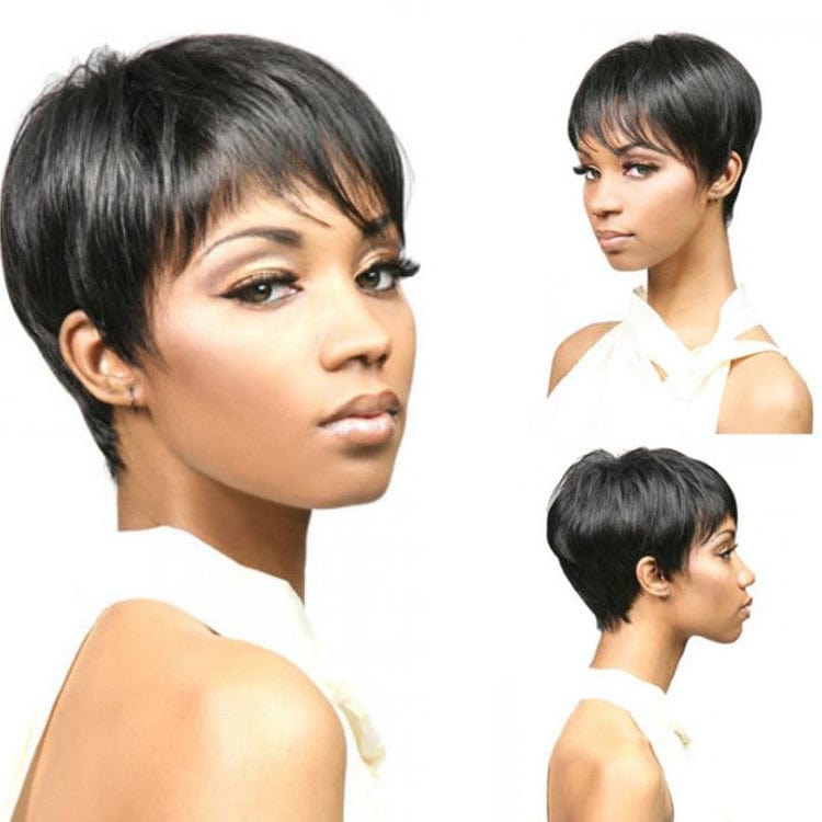 6-8 / Natural Black Pixie Cut Machine Made Wigs Short Human Hair Wigs for Black Women Short Straight Black Ladies Wigs 1B Color