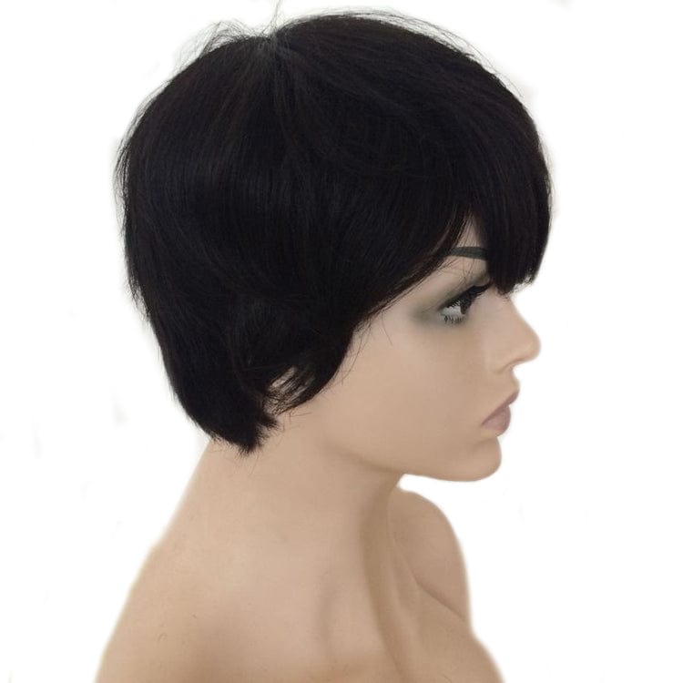 6-8 / Natural Black Pixie Cut Machine Made Wigs Short Human Hair Wigs for Black Women Short Straight Black Ladies Wigs 1B Color