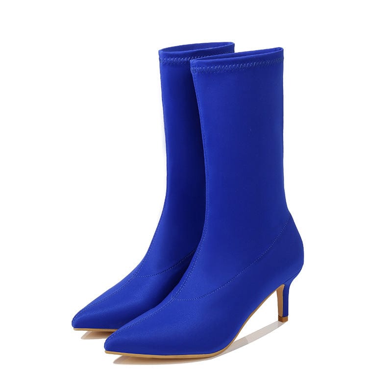 6 / Blue JANHE bottes femme botas de mujer Candy Color Pointed stiletto High Heel ankle boots ladies shoes suede women's boot