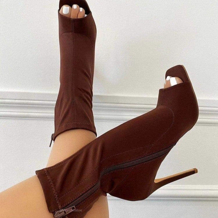 6 / Brown 2022 New Arrival Winter Solid Color Boots for Women Slim High Heel Shoes Casual Fall Ladies Heels
