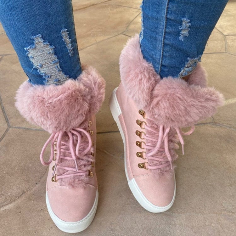 6 (EUR Size 36) / Pink New Fashion Women Boots Winter Snow Short Boots Fur Cotton Shoes Lace up Wedges Shoes Boots for Women