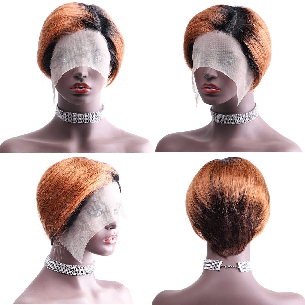 6 Inches / 1B30 wholesale best quality short perruque raw brazilian human hair hd transparent lace front pixie cut wig human hair 13x1 for woman