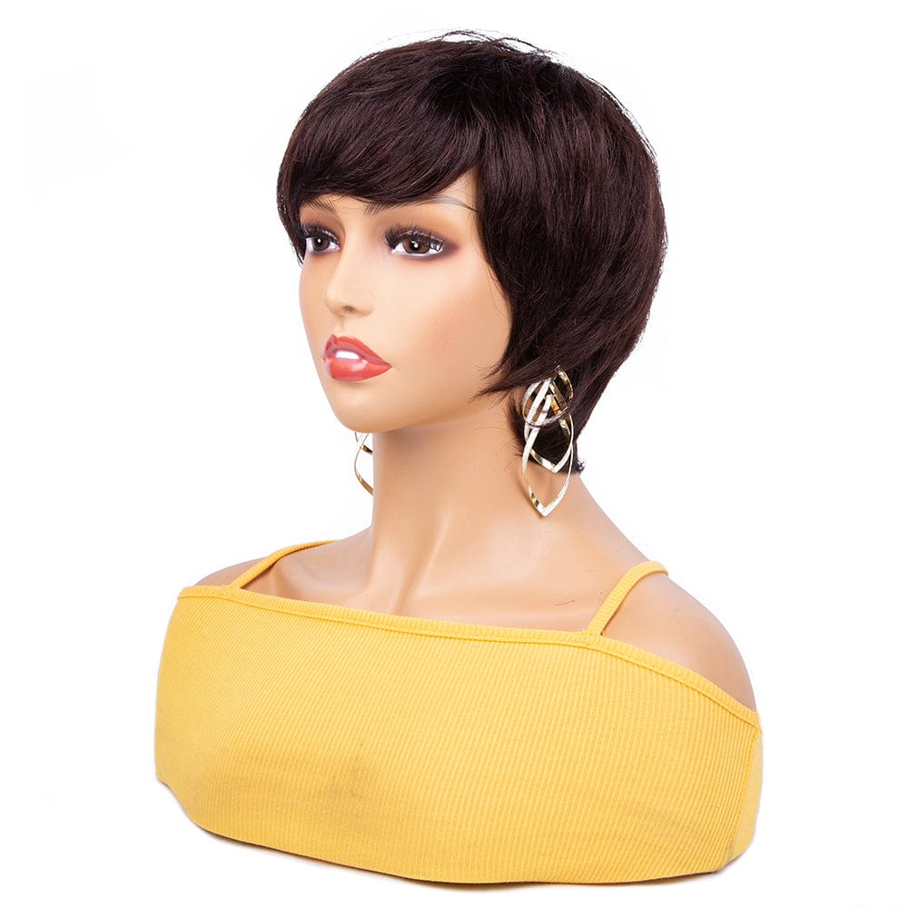 6 Inches / DC-0624 Full Machine Made Wig With Bangs,Short Hair Bob Wigs,Short Straight Pixie Cut Indian Virgin Human Hair Glueless Bob Wig