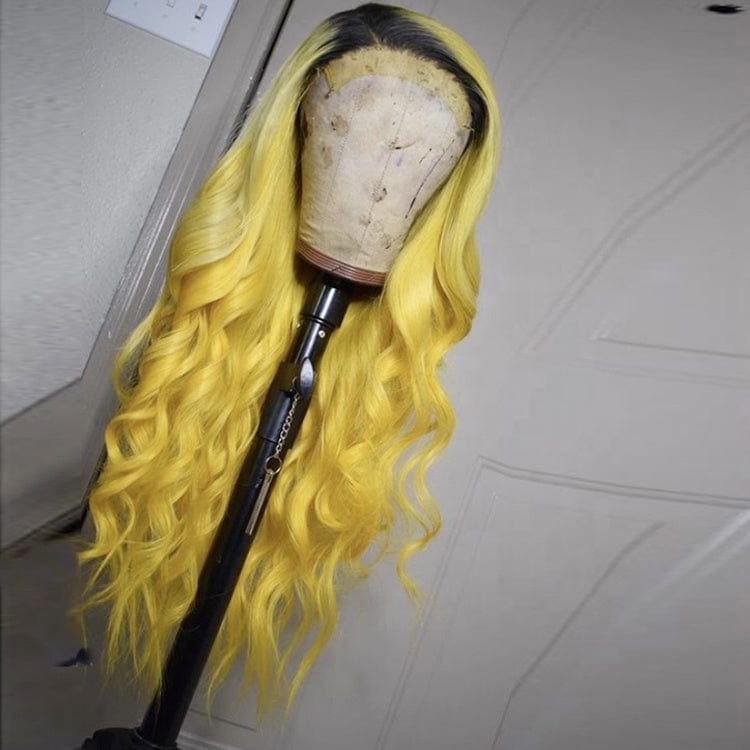 6 Inches / Ombre Yellow Transparent HD Lace Highlight Customized Color Lace Front Wig Body Wave With Baby Hair Virgin Brazilian Human Hair Wigs