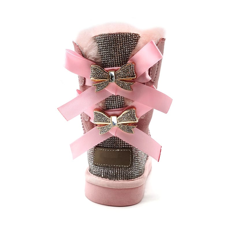 6 / JM-6 Factory wholesale adults kids size sheepskin wool fur Sparkle sparkling bow with drill glitter winter women boots