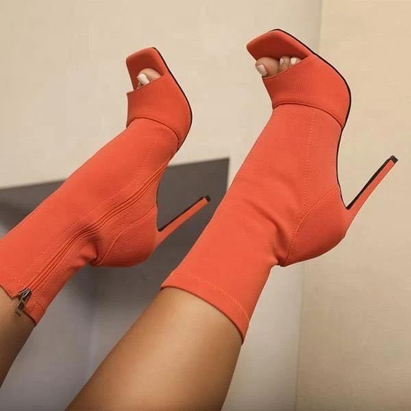 6 / Orange 2022 New Arrival Winter Solid Color Boots for Women Slim High Heel Shoes Casual Fall Ladies Heels