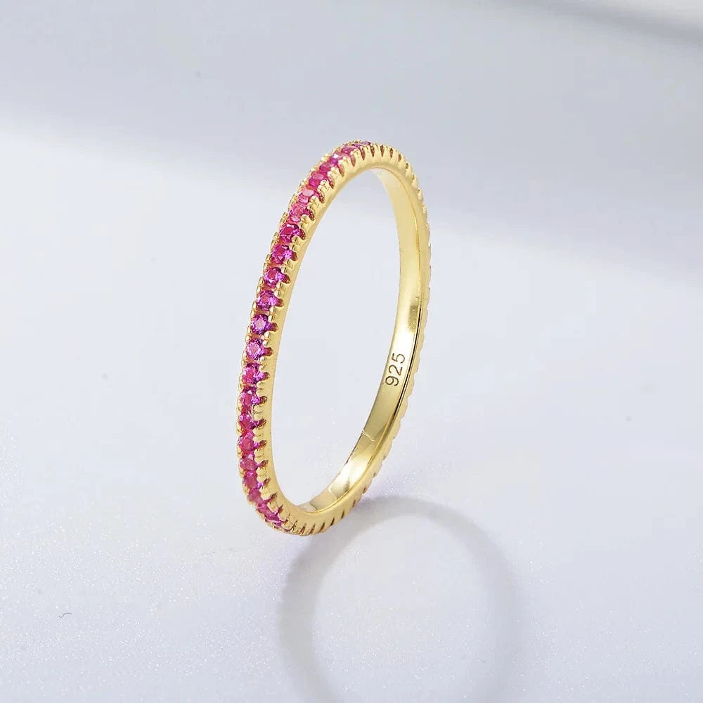 6 / Red Fashion Jewelry 925 Sterling Silver Rings 18K Gold Plated Silver 925 Wedding Rings Rainbow Diamond Ring Girls Women Jewelry