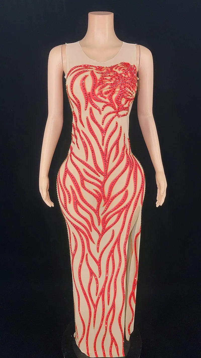 6 / Red Novance Y2890 Plus Size Womens Evening Gown 2024 Gala Clothes  Sleeve Luxury Evening Dress With Rhinestones For Birthday Party