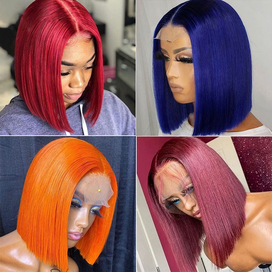 613 Blonde Short Colored Bob Wig Human Hair Lace Front Wig Vendor Pink 99J Cheap Full Lace Human Hair Bob Wigs For Black Women