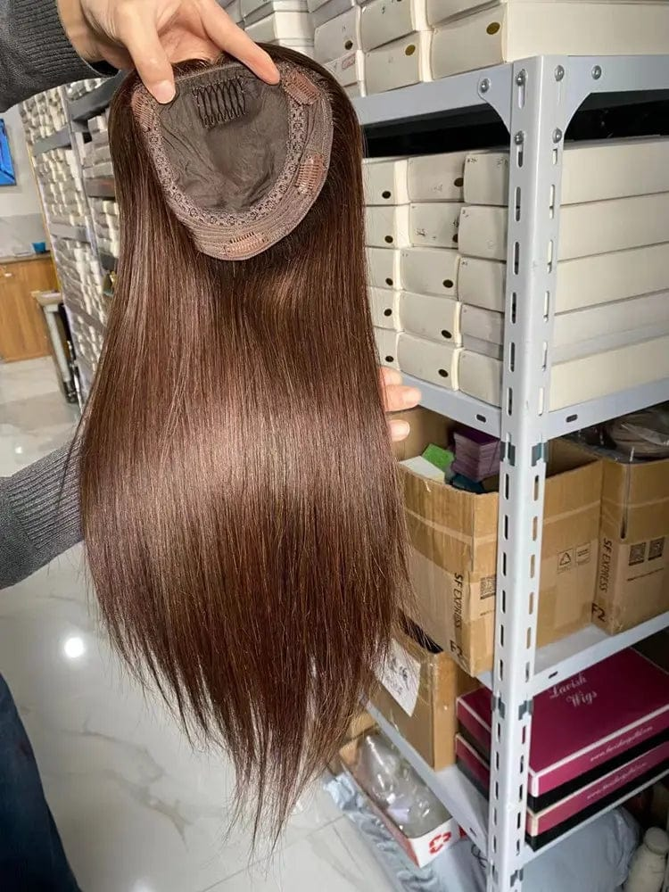 6X7" Weft Section With 4X4" Hand Tied Sulk Base / #4 16inches 100% Human Hair Toupee For Women Hair