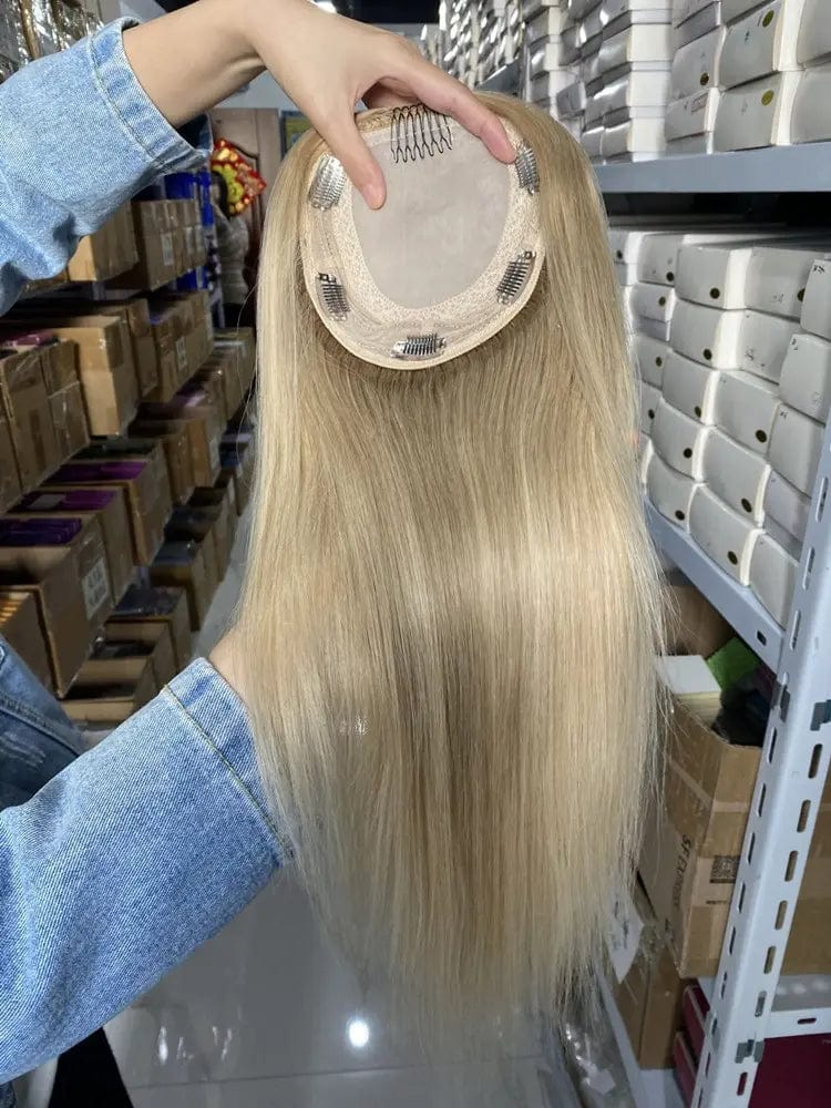 6X7" Weft Section With 4X4" Hand Tied Sulk Base / B7-60 16inches 100% Human Hair Toupee For Women Hair
