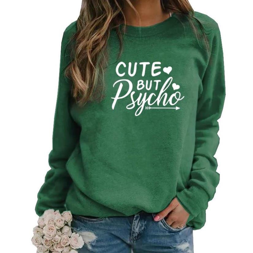 6XL / MINT Cute But Psycho Letters Love Print Long Sleeve Round Neck Pullovers For Women Women Kawaii Sweatshirt Femmes Tops Hoody Plus Siz