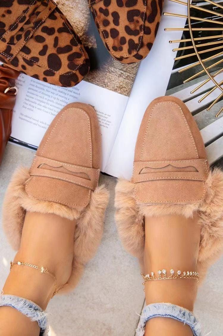7 / Beige 2022 Factory Wholesale Winter Printed Fluffy Fur Slippers Fashion Warm Furry Famous Brand Fuzzy Flat Slides Sandals for Women