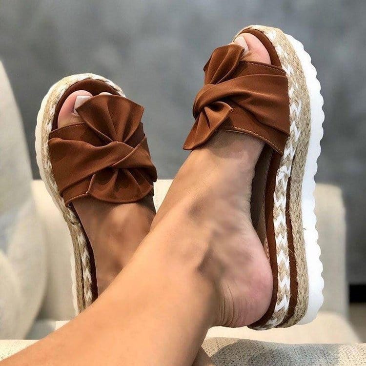 7 / Brown TX493 New Style beautiful bow sandals summer shoes for girls women flat sandals slippers for ladies