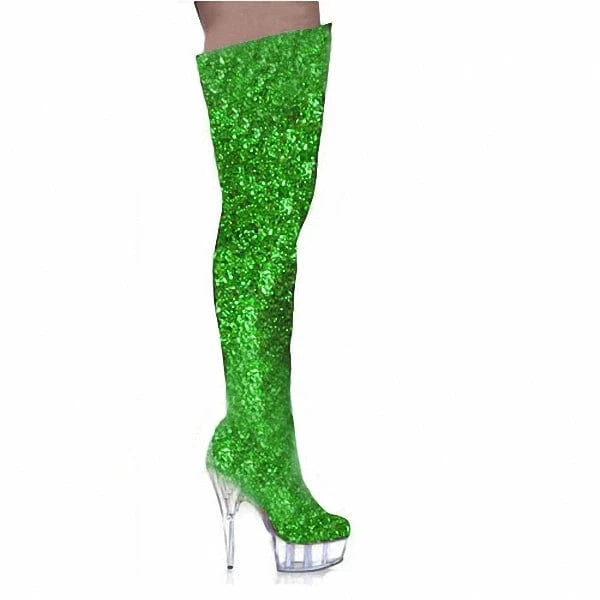 7 / green 15 cm sexy hate day superb high tall canister boots the knee-high boots pole dancing performance stage shows dress shoress shoes