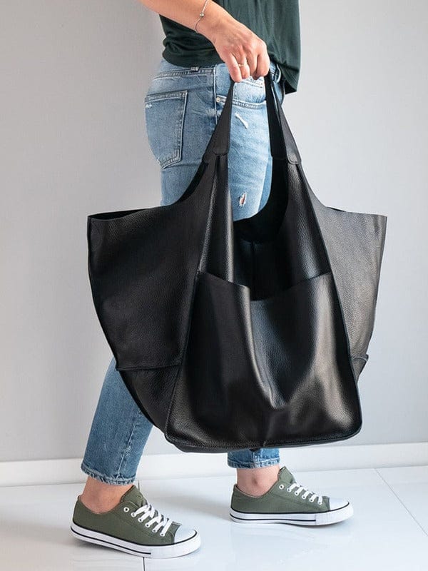 70*5*40cm / black Women Genuine Handmade Purse Work Oversize  Weekender Hobo Travel Everyday Foldover PU Leather Shoulder Tote Bag for Her Wife