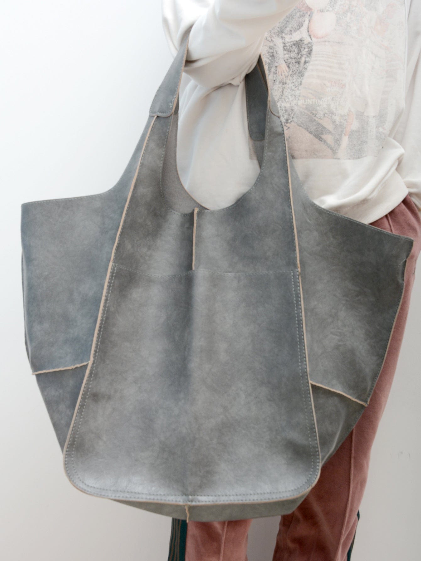 70*5*40cm / Gray Women Genuine Handmade Purse Work Oversize  Weekender Hobo Travel Everyday Foldover PU Leather Shoulder Tote Bag for Her Wife