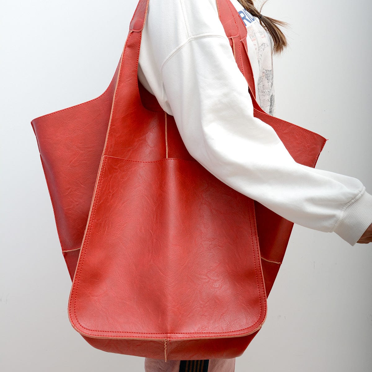 70*5*40cm / Watermelon Red Women Genuine Handmade Purse Work Oversize  Weekender Hobo Travel Everyday Foldover PU Leather Shoulder Tote Bag for Her Wife