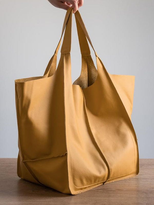 70*5*40cm / Yellow Women Genuine Handmade Purse Work Oversize  Weekender Hobo Travel Everyday Foldover PU Leather Shoulder Tote Bag for Her Wife
