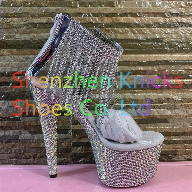 7inch-17CM Crystal shoes ankle tassel boots super high heel diamond tassel boot diamond sole