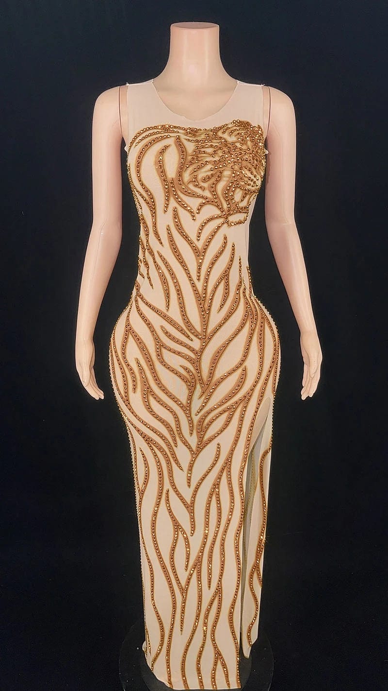 8 / Brown Novance Y2890 Plus Size Womens Evening Gown 2024 Gala Clothes  Sleeve Luxury Evening Dress With Rhinestones For Birthday Party